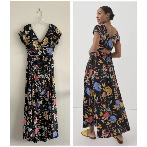 Pact Fit & Flare Crossback Maxi Dress in Black Floral, L - Picture 5 of 9
